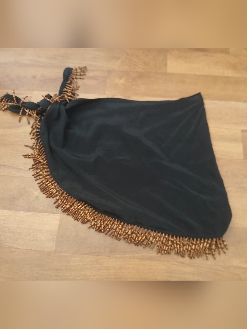 NWOT w/ flaw GOTTEX black sarong w/ wood bead tassels Ko